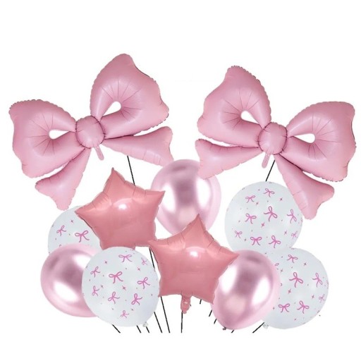 14 db Születésnapi lufiszett 30,4 cm Rózsaszín és fehér latex lufik + 45,7 cm fólia csillagok és 83 × 105 cm masni Parti dekoráció