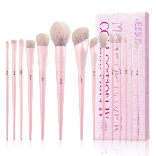 14 stk. sæt makeup pensler med tætte syntetiske børster birketræ aluminium legering rosa til professionel og almindelig makeup