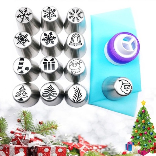 15 Pcs Decorating Nozzles with Christmas Motifs
