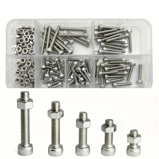 150 ks sada šestihranných imbusových šroubů a matic M3x8–25 nerezová ocel 304 stříbrná pro montáž a spojování dílů