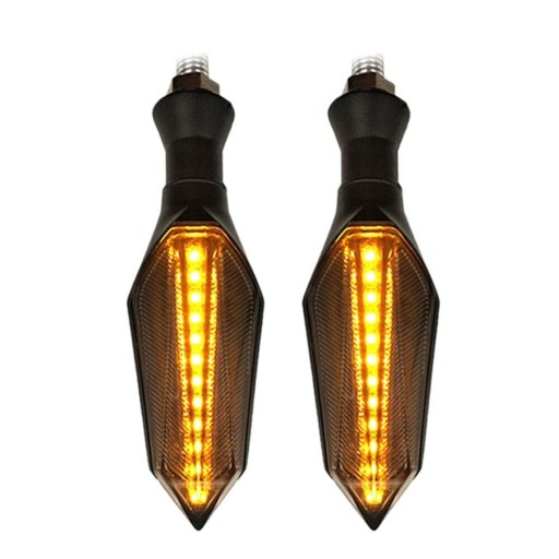 LED blinkers för motorcykel 12 V Orange ljus Blå lysande pilar Svart kropp 11,4 x 3,5 cm Fäste skruv 8 mm Kabel 26 cm 2 st