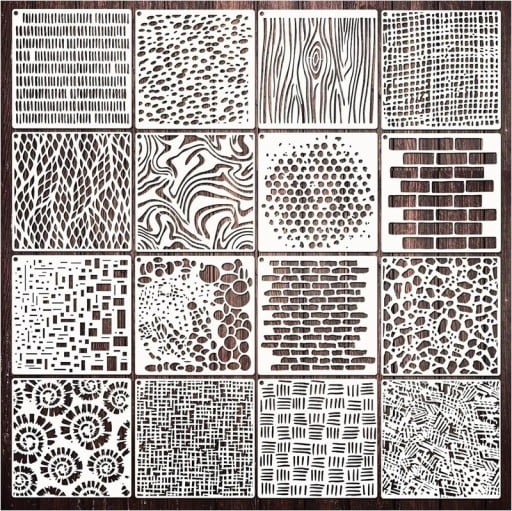 16 darabos textúra sablon készlet 15,2x15,2 cm műanyag sablonok falak, bútorok, vászon és kreatív alkotások festéséhez