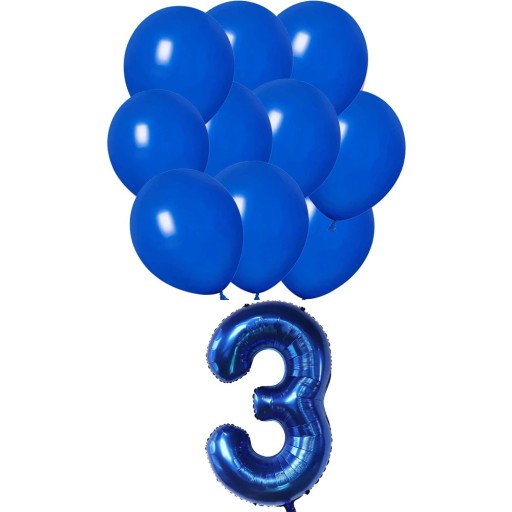 16 pcs Birthday Balloon Decoration Dark Blue Balloons + Foil Balloon Number 3 Shiny Party Decoration for Birthdays