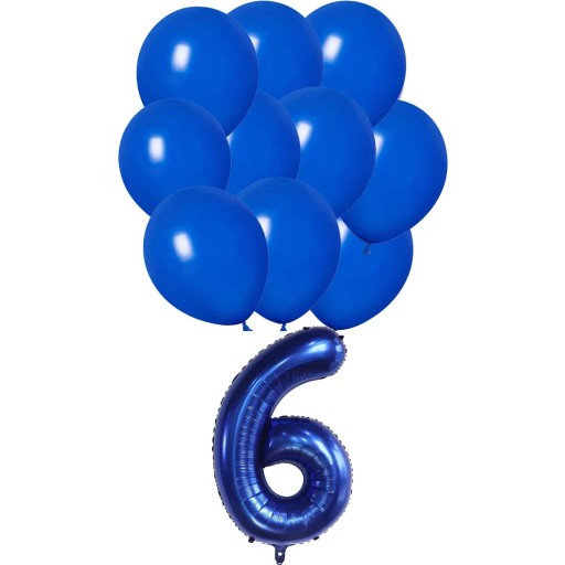 16 stuks Verjaardag ballonset Donkerblauwe feestballonnen + folieballon nummer 6 Glanzende decoratie voor verjaardagen feestversiering