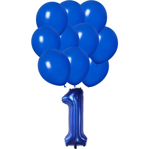 16 stuks Verjaardagsballonnen Donkerblauwe ballonnen + glanzende ballon nummer 1 Feestdecoratie voor verjaardagen versiering van feesten