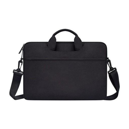 Tunn laptopväska med handtag och avtagbar axelrem Främre ficka med dragkedja för småsaker Polyester tyg För arbete och skola