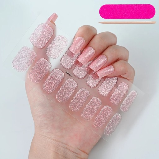 16Tips třpytivé polovytvrzené gelové samolepky na nehty čisté barvy UV LED gelový lak dlouhotrvající plné krytí nail art dekorace