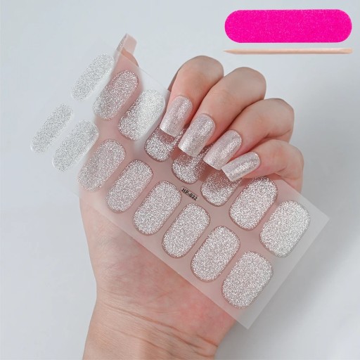16Tips třpytivé polovytvrzené gelové samolepky na nehty čisté barvy UV LED gelový lak dlouhotrvající plné krytí nail art dekorace