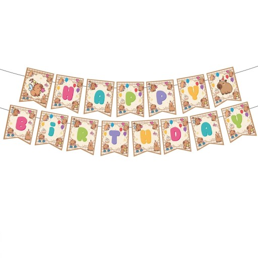 17 darabos Happy Birthday Kapybara girland 18 × 15 cm Születésnapi banner rajzolt kapybarákkal Parti dekoráció gyerekzsúrokhoz