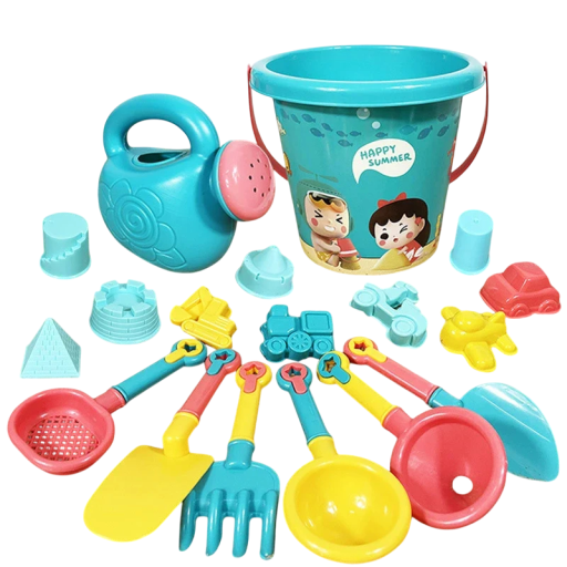 18pcs Summer Children's Beach Toy Set Plastic Bucket Watering Can Spades Sand Toys Water Tools for Digging and Outdoor Play