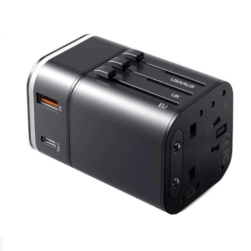 Resenätadapter med utdragbara pluggar för EU, Storbritannien och USA Laddning via USB och USB-C Quick Charge 3.0 Effekt 18 W