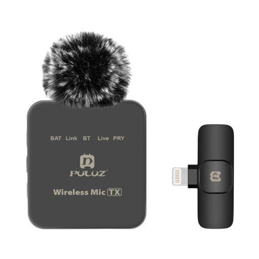 2.4G bezdrátový klopový mikrofon 4,3 x 4,7 x 1,3 cm USB Lightning přijímač Sada se sluchátky kabelem pouzdrem Ochrana proti větru