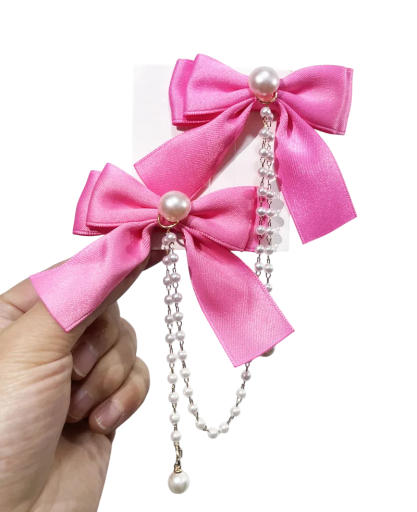 2 buc Agrafe de păr cu fundite din șifon și perle Lanț elegant de perle 30 cm Accesorii de păr elegante Fundițe de păr delicate