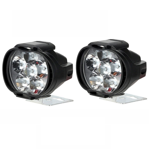 2 buc faruri LED externe negre pentru motocicletă, 6 LED-uri, 12V 15W 1500 lm, plastic ABS, lumină impermeabilă IP65, 65 x 55 x 50 mm, accesorii motocicletă