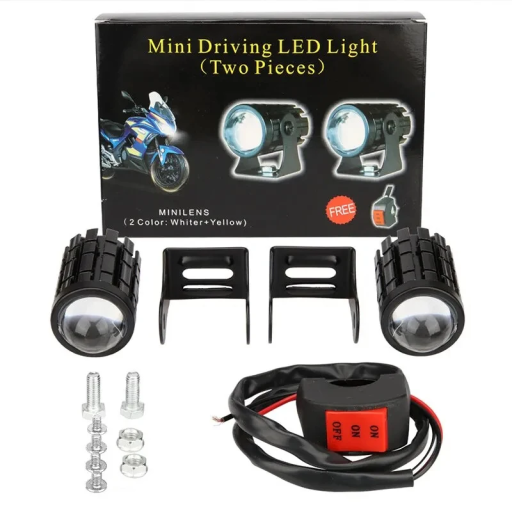 2 buc. Lampă LED auxiliară pentru motocicletă, 60W, 3000 lm, lumină albă și galbenă, IP67, impermeabilă, 9-36 V, pentru motociclete, pe șosea și off-road