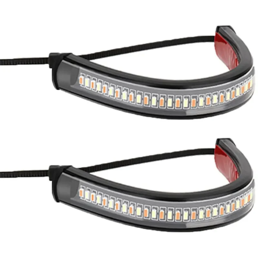 2 buc. Semnalizare LED pentru motocicletă, 12V, lumină albă și galbenă, bandă autoadezivă 12,5 cm, cablu 45 cm, clemă cablu 10,5 cm, iluminare de siguranță