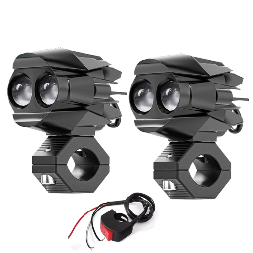 2 buc Spoturi LED pentru motocicletă, 25W, 9-85V DC, lumină albă caldă și rece, IP67, lumină dublă cu întrerupător și 2 suporturi