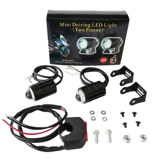 2 buc Spoturi LED pentru motocicletă, 30W, 6000 lm, alb și galben, IP67, cu întrerupător, luminozitate ridicată, lumină impermeabilă pentru motociclete