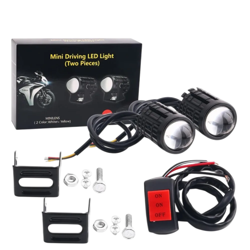 2 buc. Spoturi LED pentru motociclete, 6000 lm, lumină albă și galbenă cu întrerupător, 30W, IP67, lumină auxiliară impermeabilă pentru motociclete