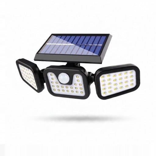 2 bucăți Lumină LED solară cu senzor de mișcare 3 capete rotative 74 LED 26,9 cm Negru IP65 Rezistent la apă 3 moduri Iluminare pentru perete și garaj