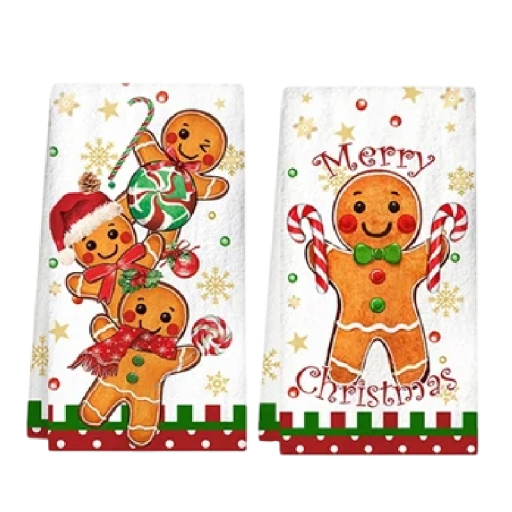 2 bucăți Prosoape de bucătărie decorative de Crăciun 40 x 48 cm Prosoape de bucătărie manuale cu motiv de turtă dulce Accesorii de Crăciun din bumbac pentru acasă