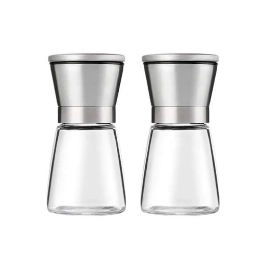 2 bucăți râșniță manuală pentru sare și piper 13,5 x 6,5 cm Râșnițe de bucătărie din oțel inoxidabil cu măcinare manuală a condimentelor pentru masă