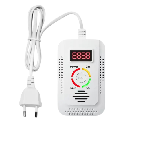 2-in-1 Gas and Carbon Monoxide CO Alarm Flammable Gases LPG Methane Mains Powered Backup Battery Wall Mountable Safety Detector 12×7.5 cm
