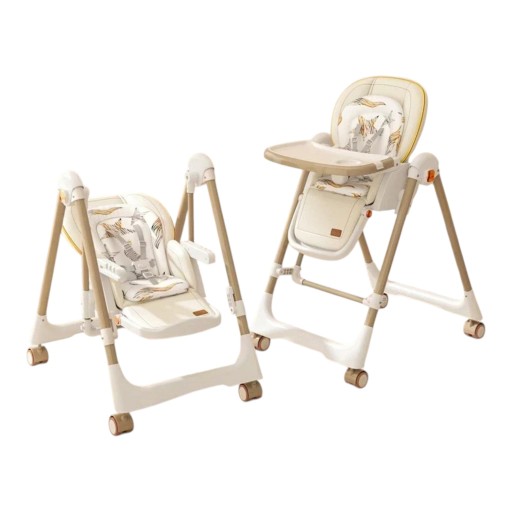 2-in-1 High Chair with Rocking Chair for Children Folding Adjustable Backrest Tray Wheels with Brake 0–6 Years