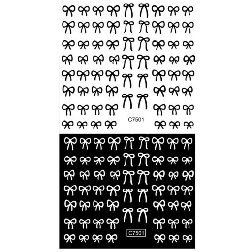 2 ks samolepky na nehty 3D černé a bílé mini mašle krajková stuha samolepicí nail art dekorace manikúra příslušenství Y2K styl