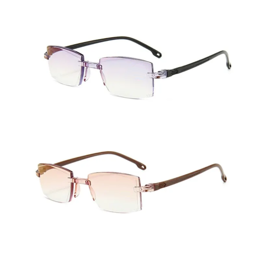 2 Pack Rimless Bifocal Glasses +3.50 with Blue Light Filter PC Lenses Black and Brown TR90 Temples for Reading and Screens