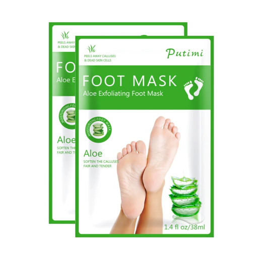 2 par eksfolierende fodmasker 19 x 13 cm Aloe Vera Hydraterende maske til alle hudtyper Fjerner døde hudceller og blødgør fødderne