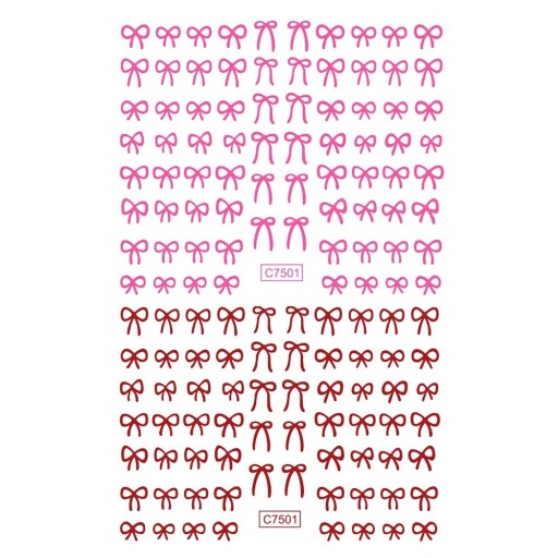2 pcs 3D Nail Stickers Pink and Red Mini Bows Lace Ribbon Self-Adhesive Nail Art Decorations Manicure Accessories Y2K Style