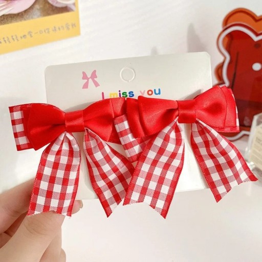 2 pcs Barrette à cheveux Nœud à carreaux Rouges pinces pour filles Accessoires de cheveux mignons Pinces stylées avec nœud Accessoires capillaires à la mode