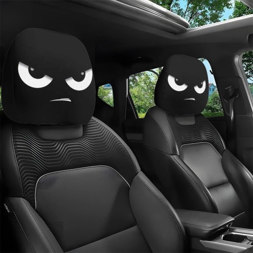 2 pcs black car headrest cover white eyes with angry expression 28 x 26 cm polyester interior decoration