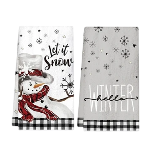 2 pcs Christmas Decorative Towels 40 x 48 cm Grey and White Kitchen Hand Towels with Christmas Motifs Cotton Material Home Decoration