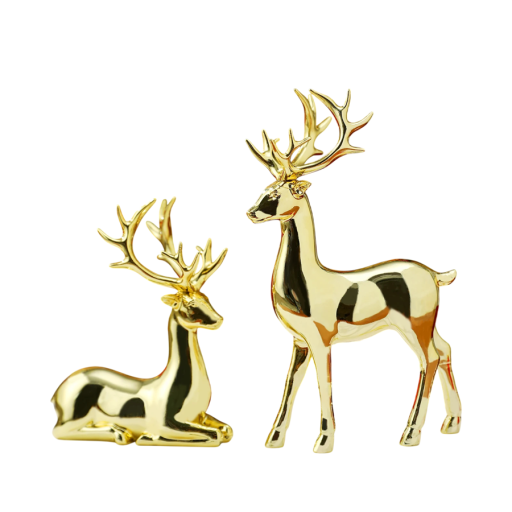 2 pcs Decoração de Natal brilhante veado 16 x 9 cm e corça 11 x 9 cm Figuras elegantes decoração de inverno para a casa Decoração festiva