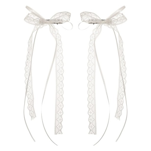 2 pcs Hair Clips Lace Bows White 8 x 25 cm Elegant Hair Accessories Romantic Hair Decorations Stylish Hair Bows
