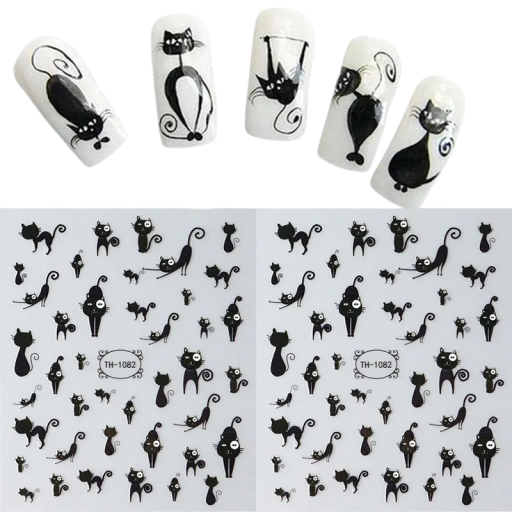 2 pcs nail stickers black cat 3D cartoon animal self-adhesive decals nail art decoration manicure cute cat motifs accessories
