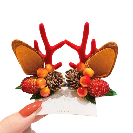2 pinzas para el pelo para niños, con astas y orejas de reno, adornos navideños para el pelo, lindas pinzas para el pelo con forma de fruta y piña, accesorios de invierno para niños.
