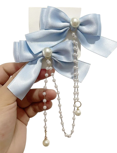 2 pz Fermagli per capelli con fiocchi in chiffon e perle Catena di perle elegante 30 cm Accessori per capelli alla moda Fiocchi delicati per capelli