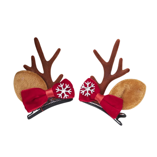2 pz Fermagli per capelli per bambini Corna e orecchie di renna Fermagli natalizi con fiocco rosso e fiocco di neve Accessori per capelli carini Decorazioni invernali
