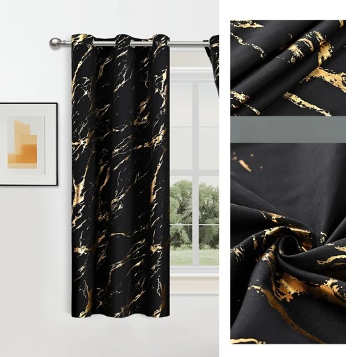 2 stk gardiner med glat marmor mønster og metalringe, 100 x 130 cm, polyester gardiner til stue og soveværelse