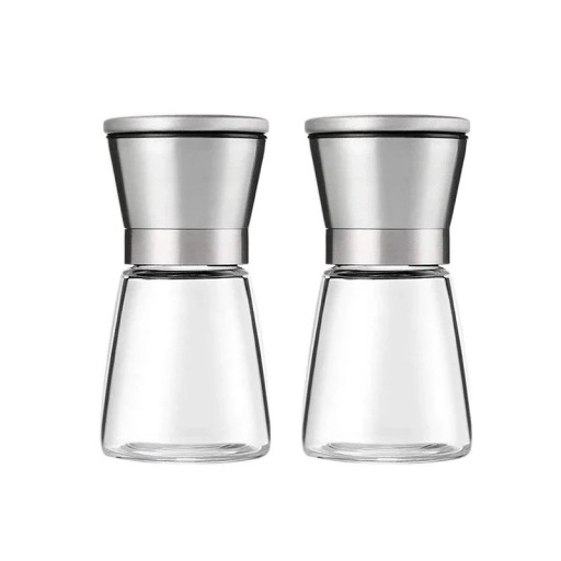 2 Stück Handmühle für Salz und Pfeffer 13,5 x 6,5 cm Edelstahl Küchenmühlen mit manueller Gewürzmühle für den Tisch und das Kochen