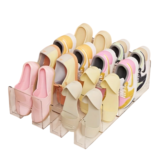 2 Stück Kunststoff-Organizer für Schuhe 32,3 x 14,4 x 13 cm Transparente Aufbewahrungsbox mit 4 Fächern Stapelbarer Schuh- und Zubehörhalter