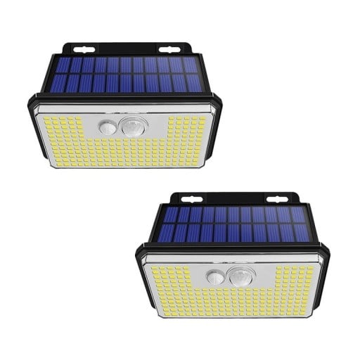 2 Stück Solar-Wandleuchten mit Bewegungsmelder, 197 LEDs, superhell, IP67, wasserdicht, für den Außenbereich, Sicherheitsbeleuchtung für Garten, Haus