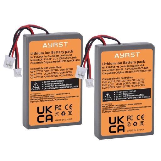 2 szt. baterii zamiennych 2000mAh do Sony PS4 DualShock 4 V1 V2 LIP1522 KCR1410 Kompatybilny z kontrolerem PS4, PS4 Slim i PS4 Pro GamePad