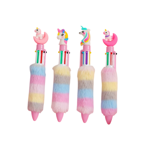 2 unidades de caneta esferográfica arco-íris com pega de pelúcia e unicórnio 17 cm Caneta de gel colorida para meninas Material de escrita