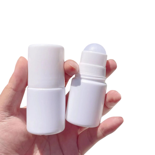 2 unidades de frasco roll-on de plástico con bola blanca reutilizable para desodorante, cosméticos líquidos y uso de viaje