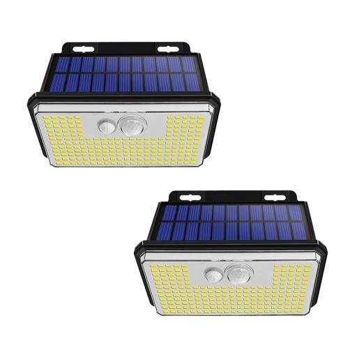 2 unidades de luzes de parede solares com sensor de movimento 197 LED Super brilhante IP67 À prova d'água iluminação de segurança exterior jardim casa terraço entrada