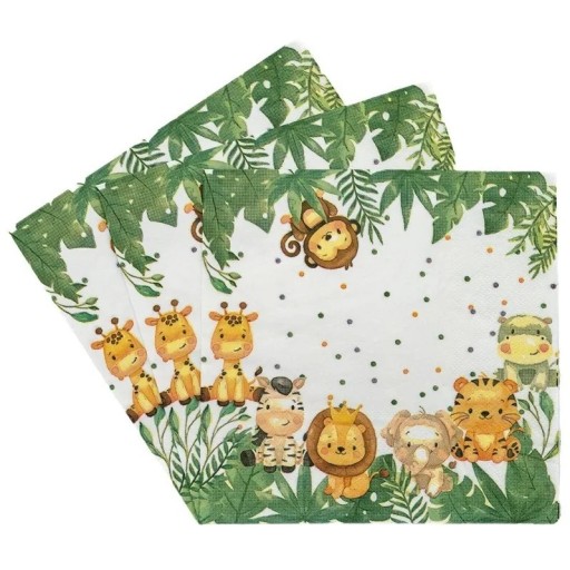 20 bucăți Servetele din hârtie 33 x 33 cm 2 straturi Servetele cu motiv jungle și animale Servetele decorative pentru petreceri de naștere